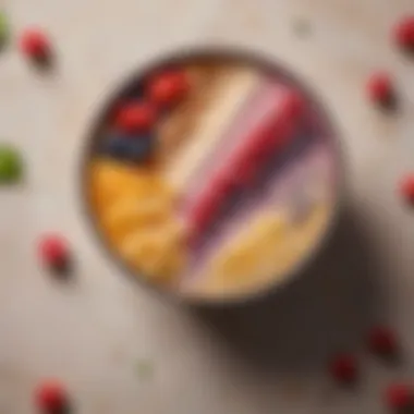 Vibrant Smoothie Bowl with Collagen Colorful smoothie bowl topped with fruits and collagen powder.