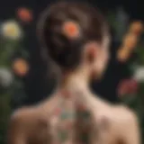 Intricate floral design on a model's back