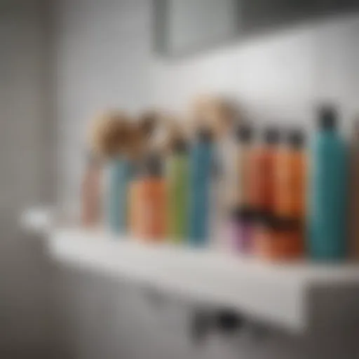 A vibrant assortment of hair care products arranged aesthetically on a bathroom shelf.