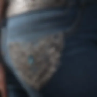 Close-up of unique embellishments on Justice plus size jeans, adding a touch of glamour