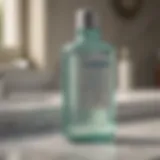 An elegant bottle of Listerine All Natural Mouthwash on a marble countertop