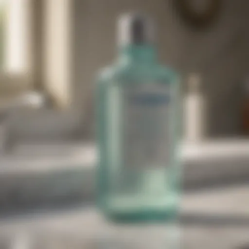 An elegant bottle of Listerine All Natural Mouthwash on a marble countertop