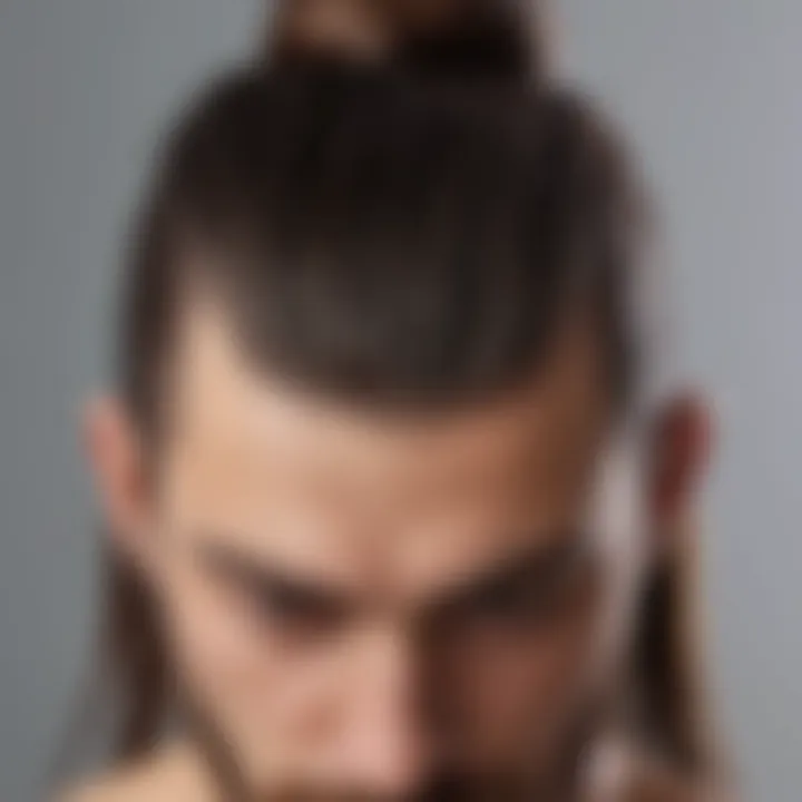 Man with long hair sectioned into parts