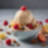 A bowl of vibrant low sugar natural ice cream topped with fresh fruits and nuts