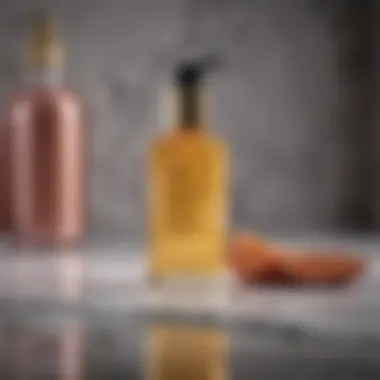 A luxurious bottle of cleansing oil on a marble countertop