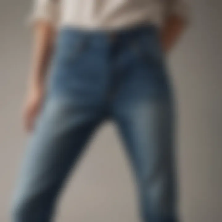 Elegantly draped denim fabric in unique Madewell Long Jeans pattern