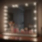 Elegant vanity mirror with makeup brushes and lipsticks