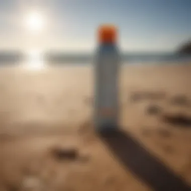 Eco-conscious sunscreen bottle on sandy beach