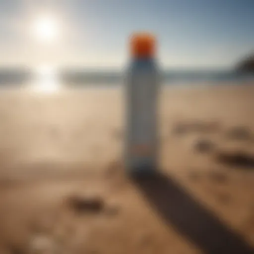 Eco-conscious sunscreen bottle on sandy beach