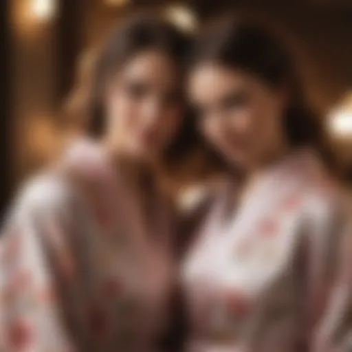 Elegant floral pattern matching robes for mom and daughter