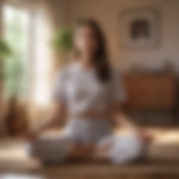 Woman meditating in serene home environment