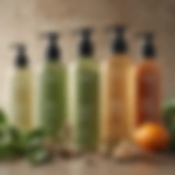 An array of Aveda hair care products showcasing their natural ingredients.