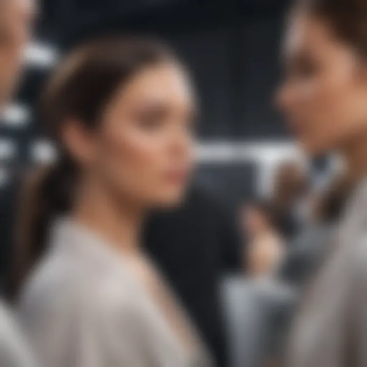 Models interacting backstage, highlighting collaboration and teamwork