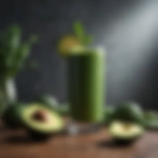 A vibrant green smoothie filled with kale and avocado