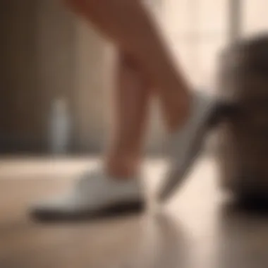Blissful Shoe Comfort Experience Person enjoying the comfort of stretched shoes with smile