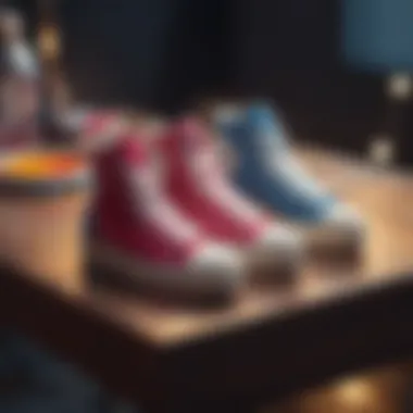 Bold Fashion Palette A collection of colorful platform high top sneakers in a vibrant display