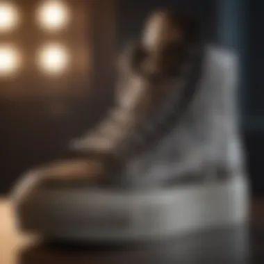 Artistry in Design A close-up of platform high top sneakers with intricate lace detailing