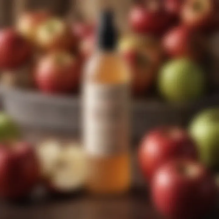 Bottle of Pure Zero Apple Cider Vinegar Shampoo surrounded by apples