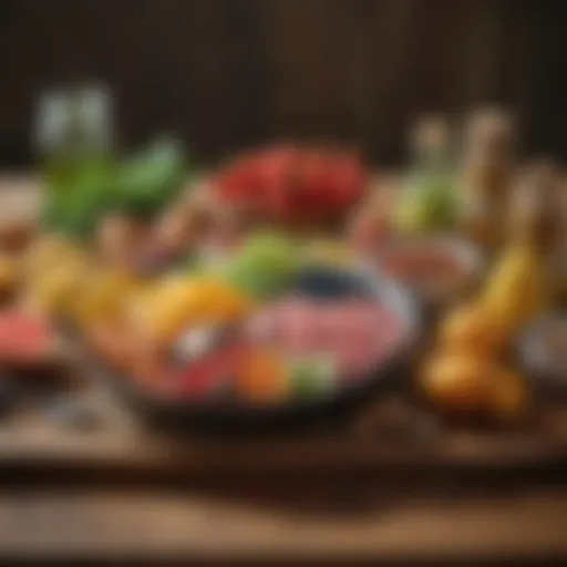 A vibrant assortment of nutritious foods on a wooden table, showcasing a balanced diet