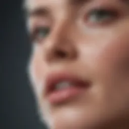 Close-up of RF active hydration serum droplets on a glossy surface