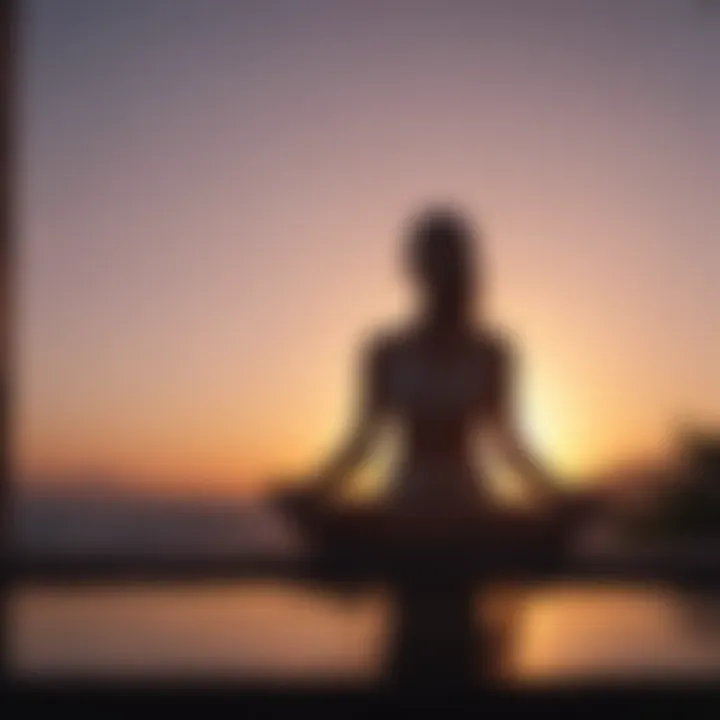 Silhouette of person meditating at sunrise