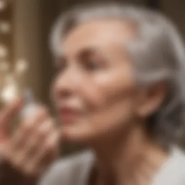 Elderly woman applying luxurious skincare product