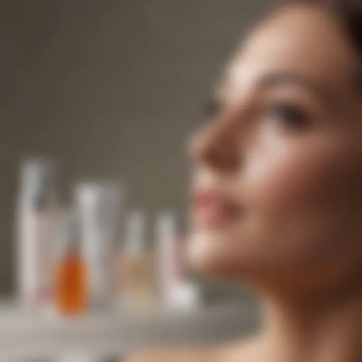 Close-up of skincare routine products for mature skin