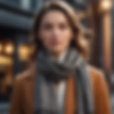 Stylish woman accessorizing her wool top coat with a silk scarf