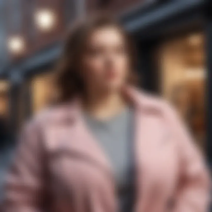 A model showcasing trendy plus size jackets in an urban setting