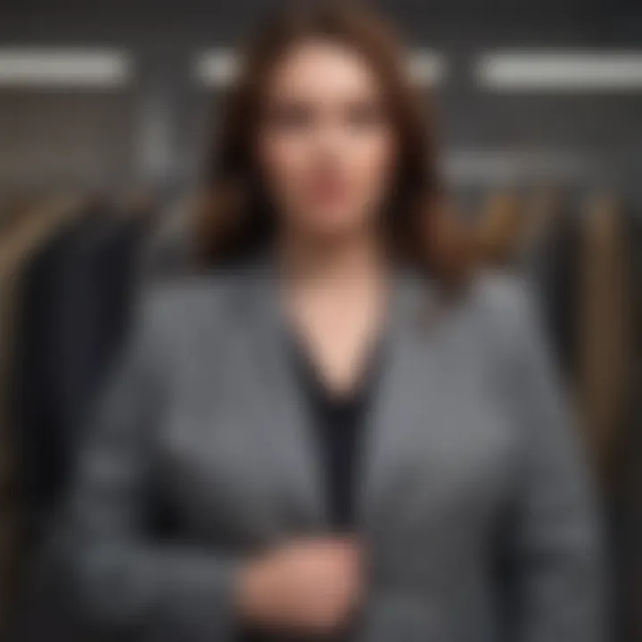 An individual trying on a tailored plus size jacket