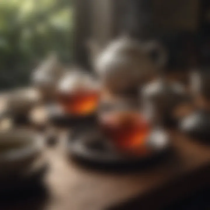 Teapot and cups illustrating the ritual of tea consumption