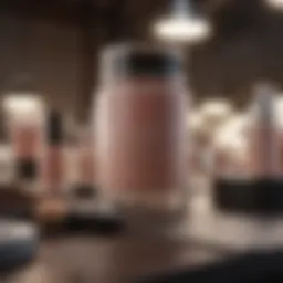 A creative workspace with beauty product samples and brainstorming notes.