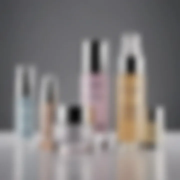 An aesthetically pleasing arrangement of skincare products including retinol, serum, and moisturizer.