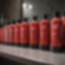 A vibrant display of various shades of red hair color conditioners on a vanity