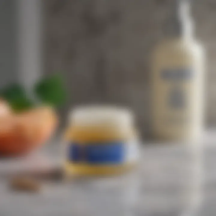 A jar of Vaseline placed on a marble countertop surrounded by natural skincare ingredients.