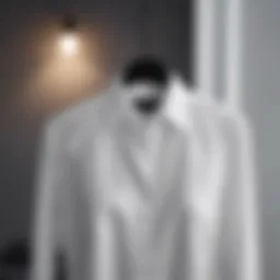 Classic white button-down shirt displayed elegantly on a hanger