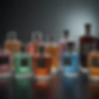 An array of aftershave bottles showcasing different scents and ingredients