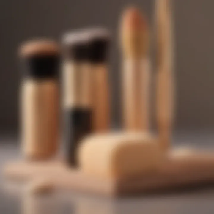 An elegantly displayed selection of concealer sponge sticks next to a makeup palette.