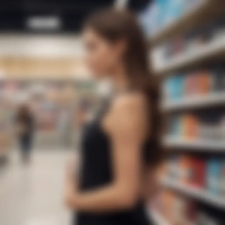 A person examining TRESemmé shampoo options at a Walmart store