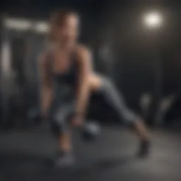 Athletic woman performing lunges with dumbbells