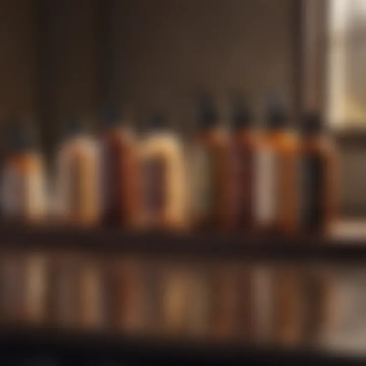 Bottles of various beard conditioners lined up, highlighting diversity in formulation