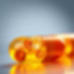 A close-up view of a vibrant Vitamin E capsule revealing its rich contents.
