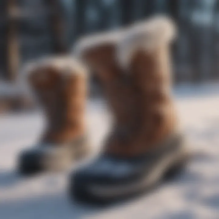 Warm and cozy winter snow boots in a snowy setting