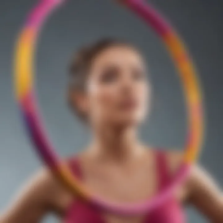 Close-up of a colorful weighted hula hoop showcasing its design